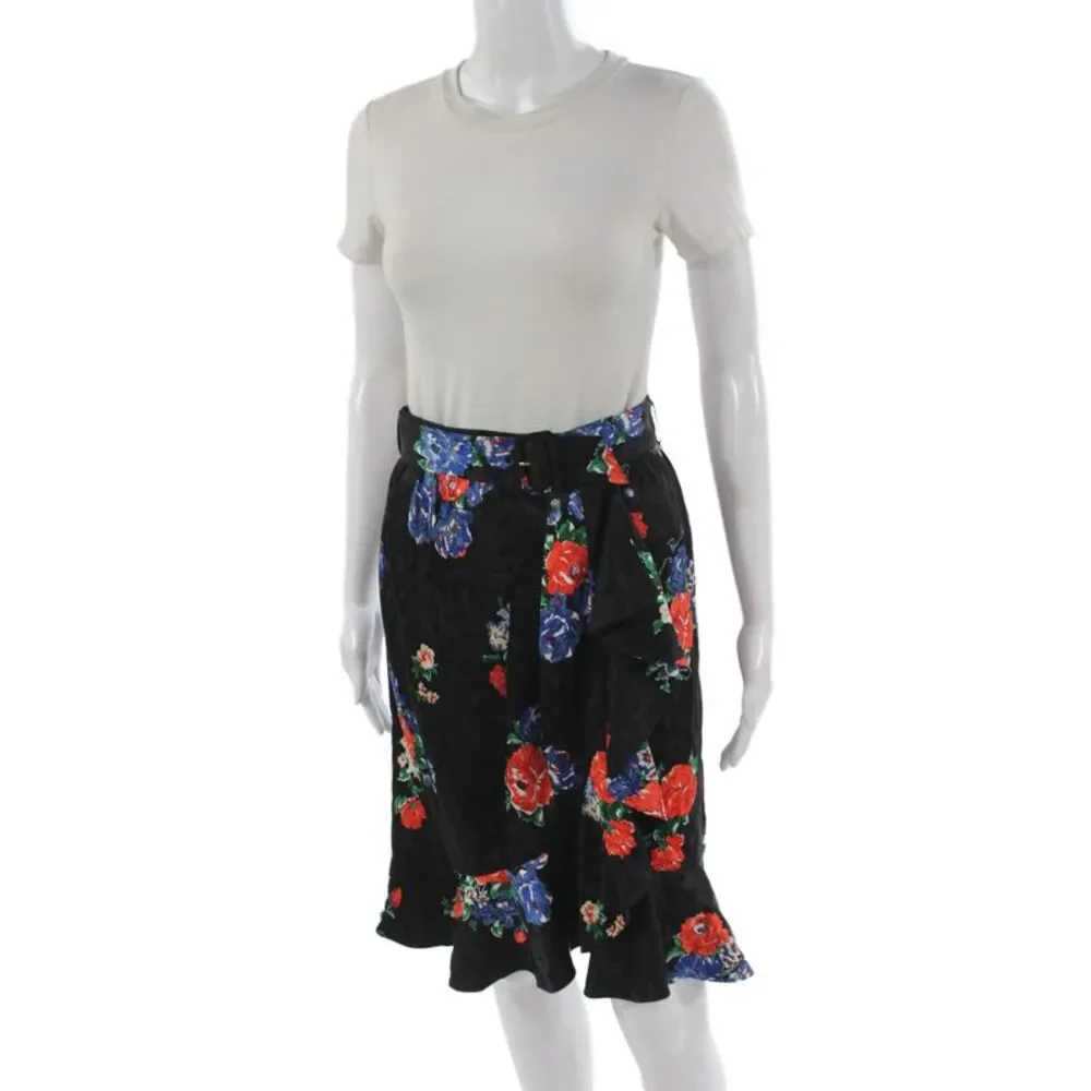 Tory Burch Womens Silk Floral Wrap Flare Skirt Black Size 2